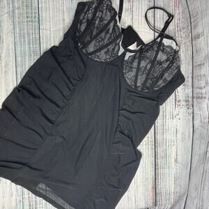 Cacique Black Lace Underwire Babydoll Chemise Lingerie Slip Dress 22/24